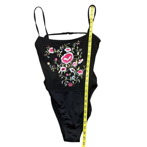 Victoria Secret vintage Bodysuit Black Micro Mesh Embroidery Swimwear  Open Back - Picture 9 of 16